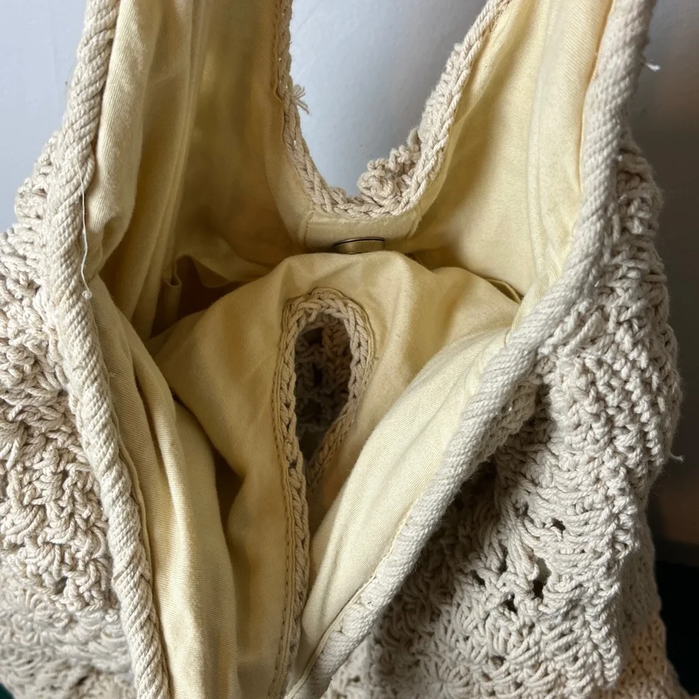 Universal Thread Crocheted Ivory Rosette Coastal Grandma Bohemian Satchel Bag